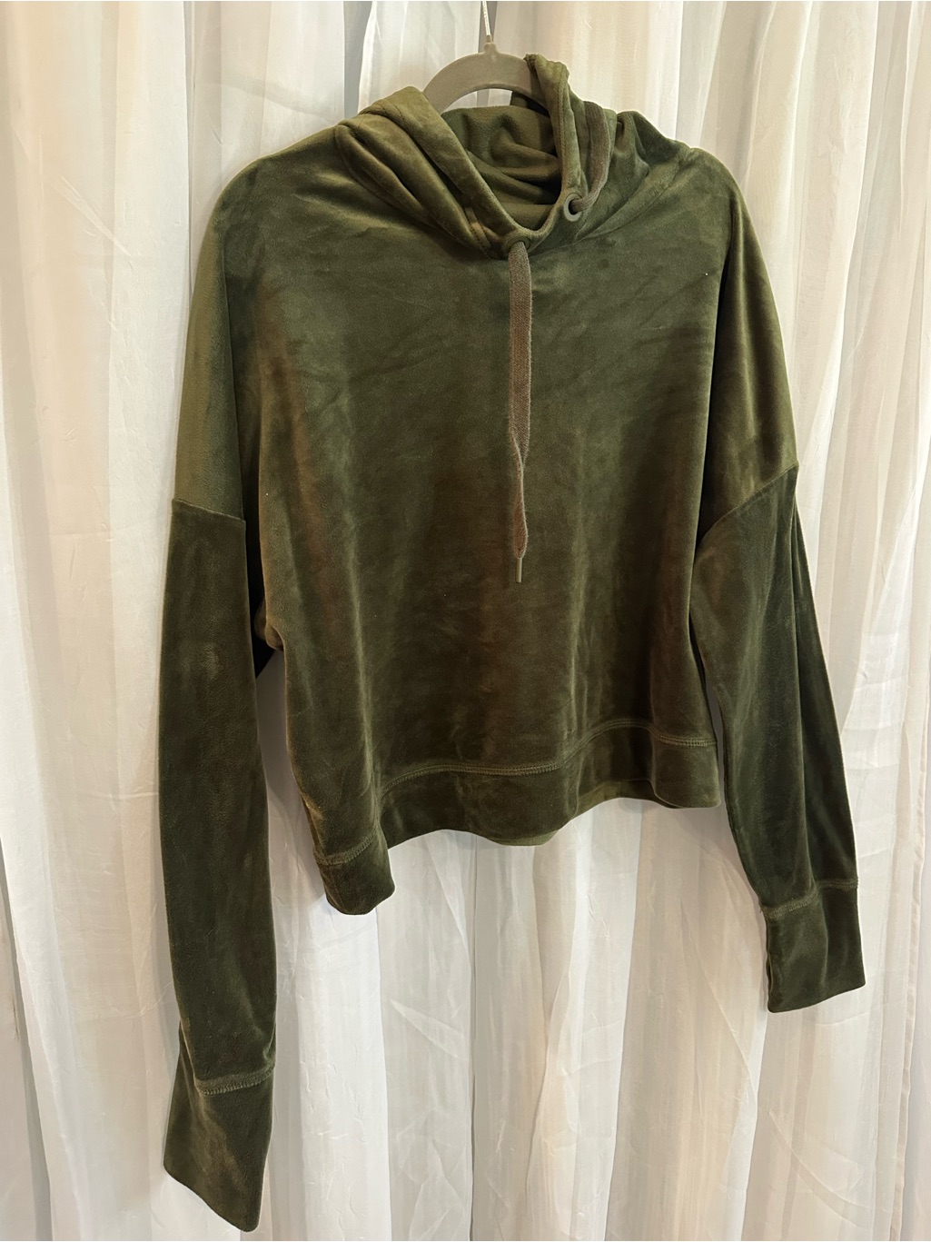 Aerie Forest Green Velour Cropped Hoodie Top